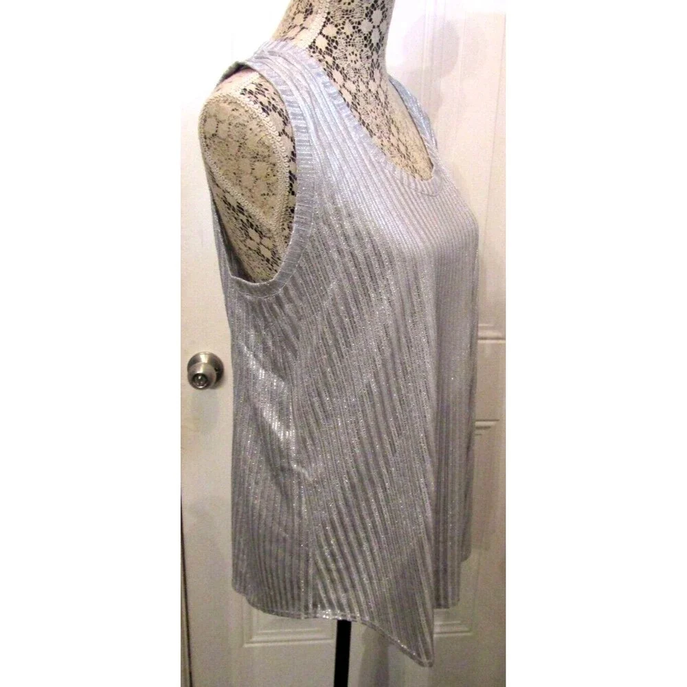 Pure Amici Tank Top Metallic  Silver Ribbed NWT Womens Size S